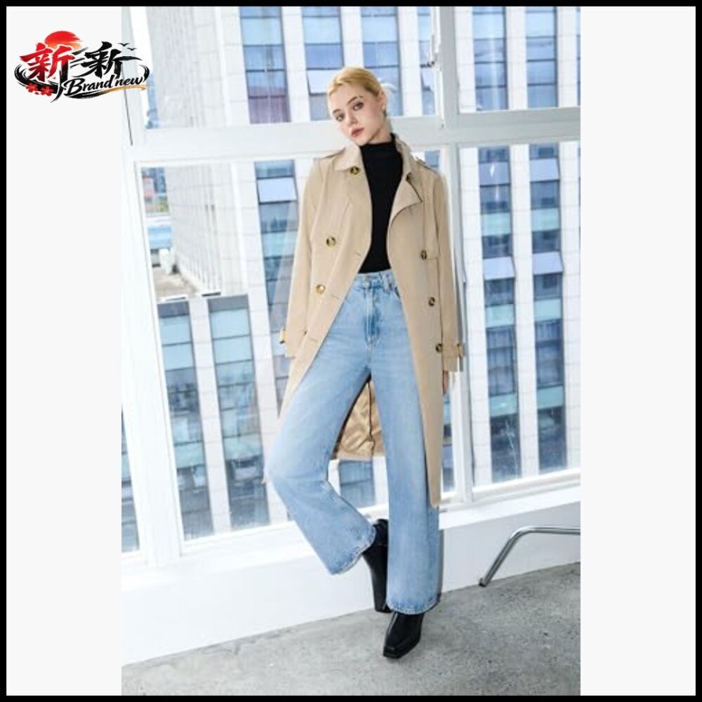 Women's 3/4 Length Double Breasted Trench Coat with Belt - Picture 3 of 7